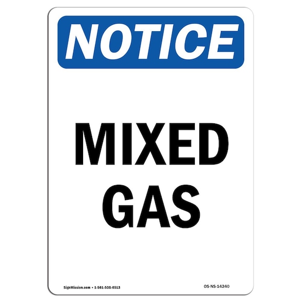 Safety Sign, OSHA Notice, 5" Height, Mixed Gas Sign, Portrait, 10PK